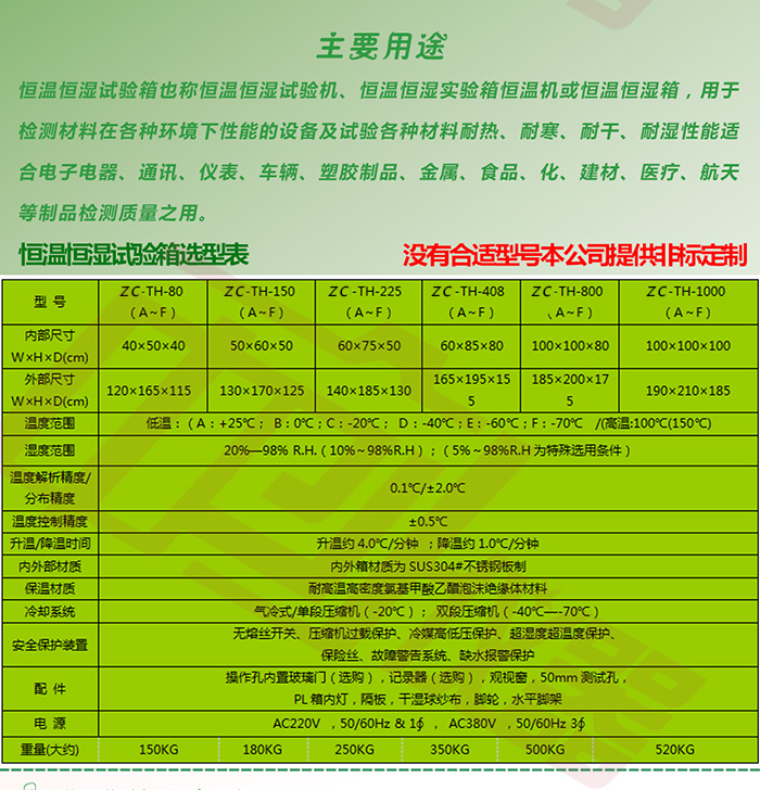 桌上型恒溫恒濕試驗箱詳細技術參數